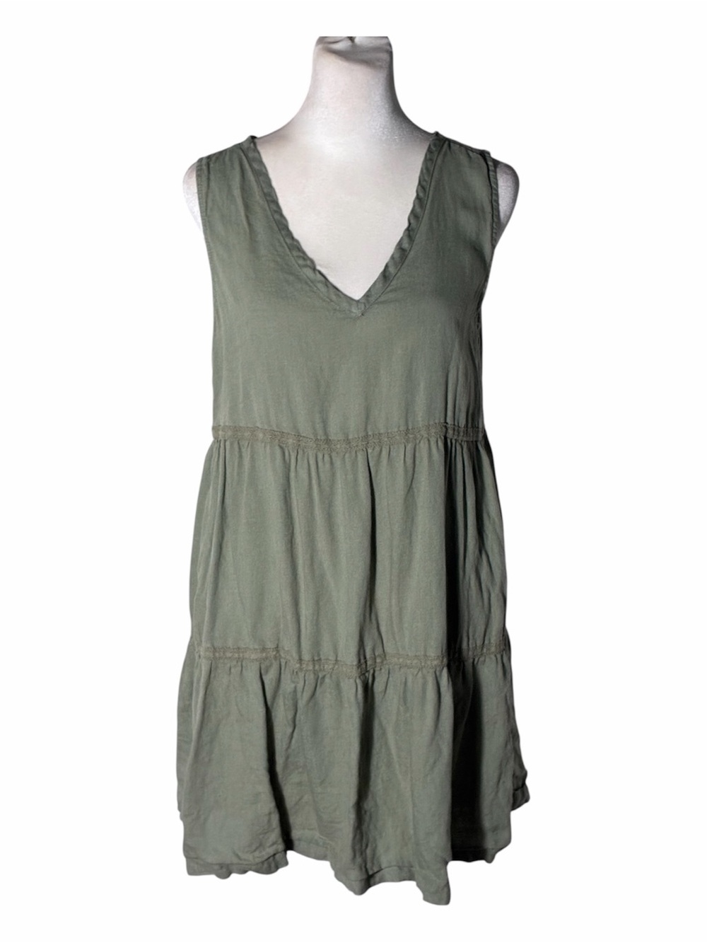 Lucky Brand linen army green tunic mini dress Sz Small